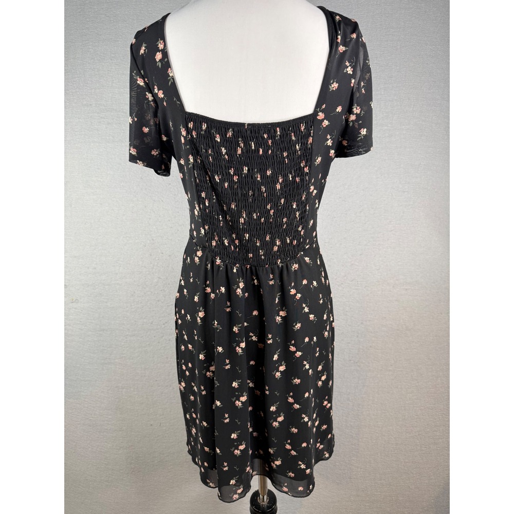 Hollister‎ Floral Mesh Dress Womens Large Black Pink Smocked Cottagecore - Picture 3 of 9